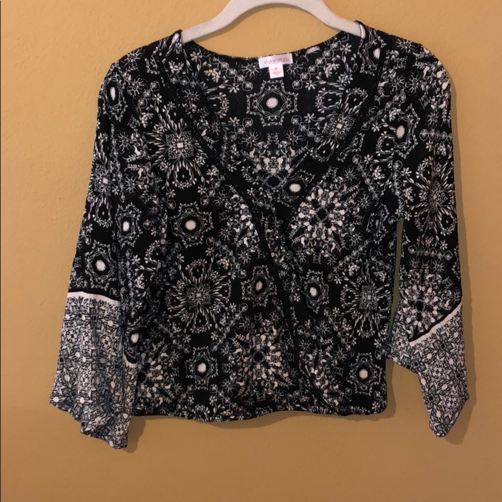 Black and White Boho Wrap Top